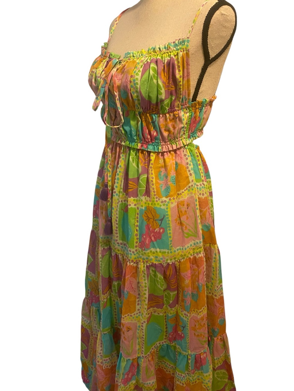 Santorini Women’s Summer Resort Colorful Midi Dress New size small